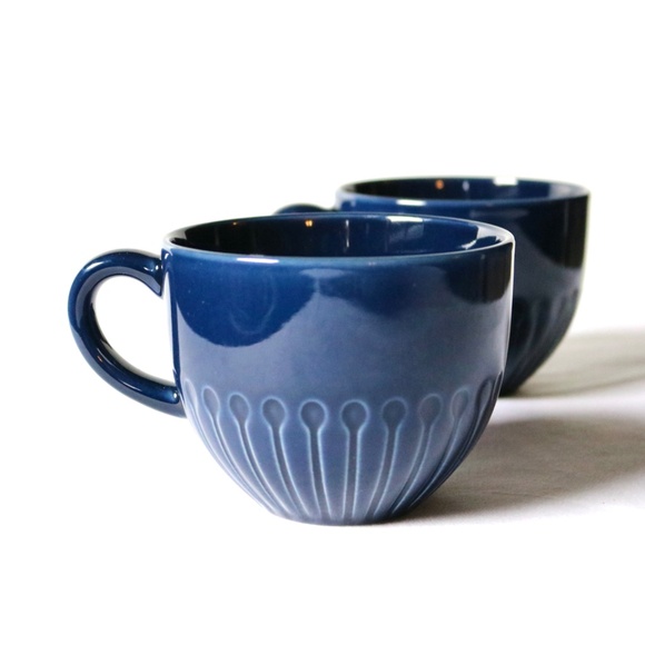 Set of 2 IKEA Blue Coffee Tea Mugs Strimmig 12oz Stoneware Collectible Fall - Picture 2 of 7